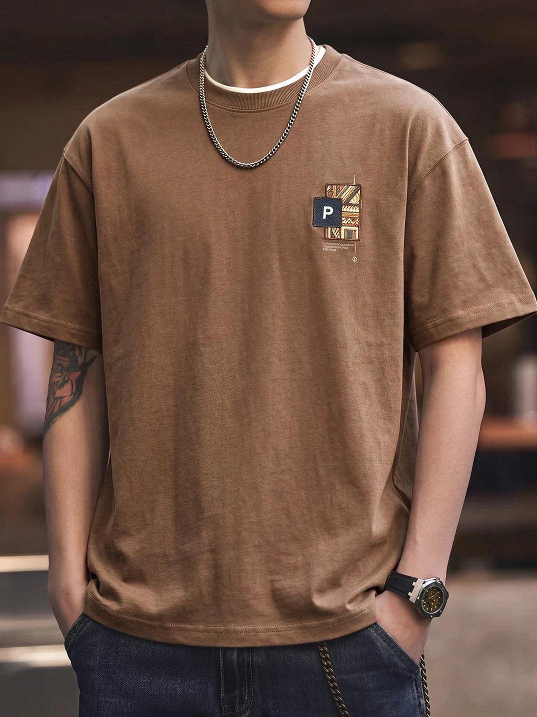 エスニックプリントコットンＴシャツ