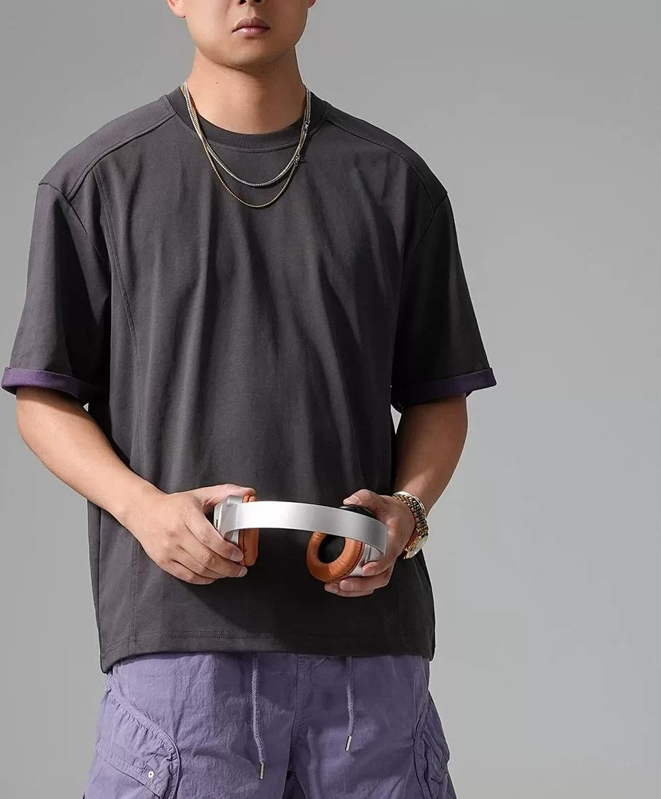 カジュアルテクスチャードロップショルダーTシャツ