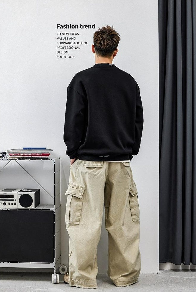 スタイリッシュ刺繍コットンセーター