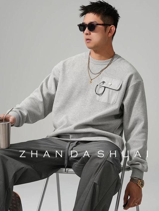 カジュアルポケットラウンドネックセーター