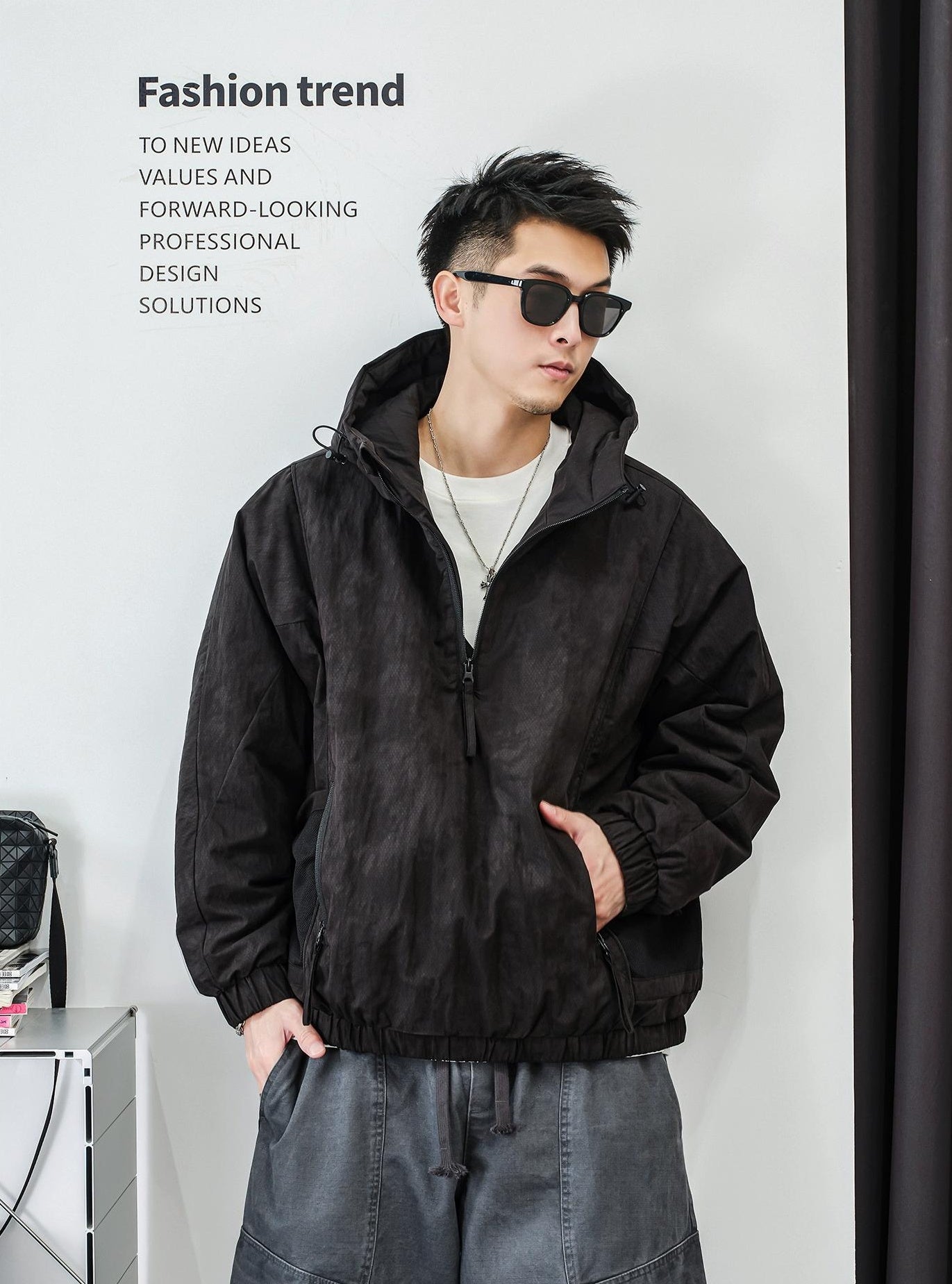 ファッションカモフラージュハーフジップジャケット