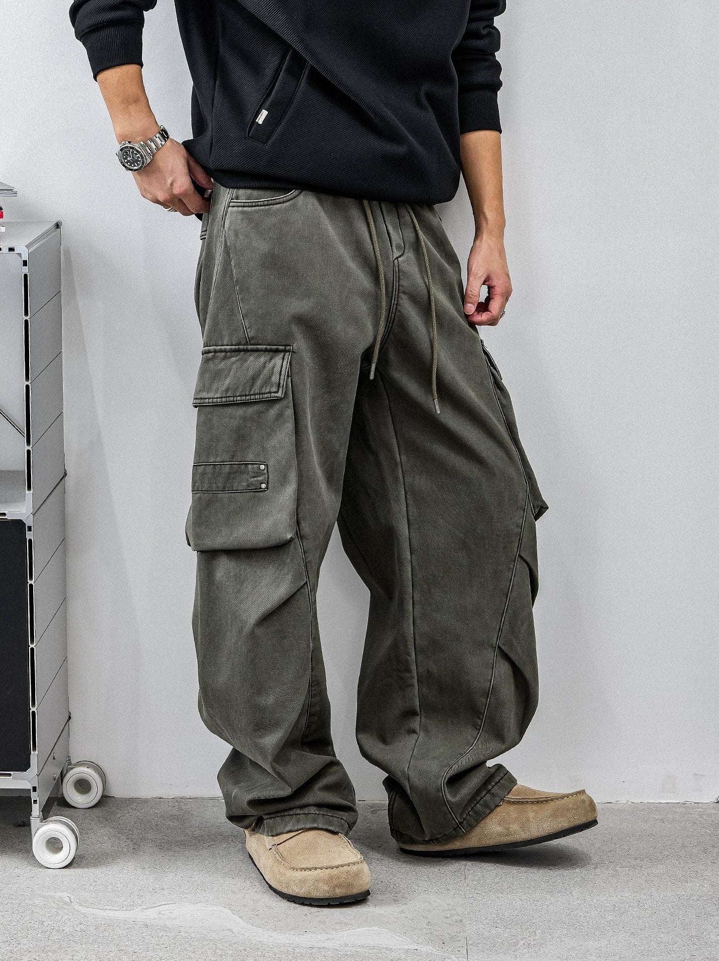Retro Green Multi-Pocket Work Pants
