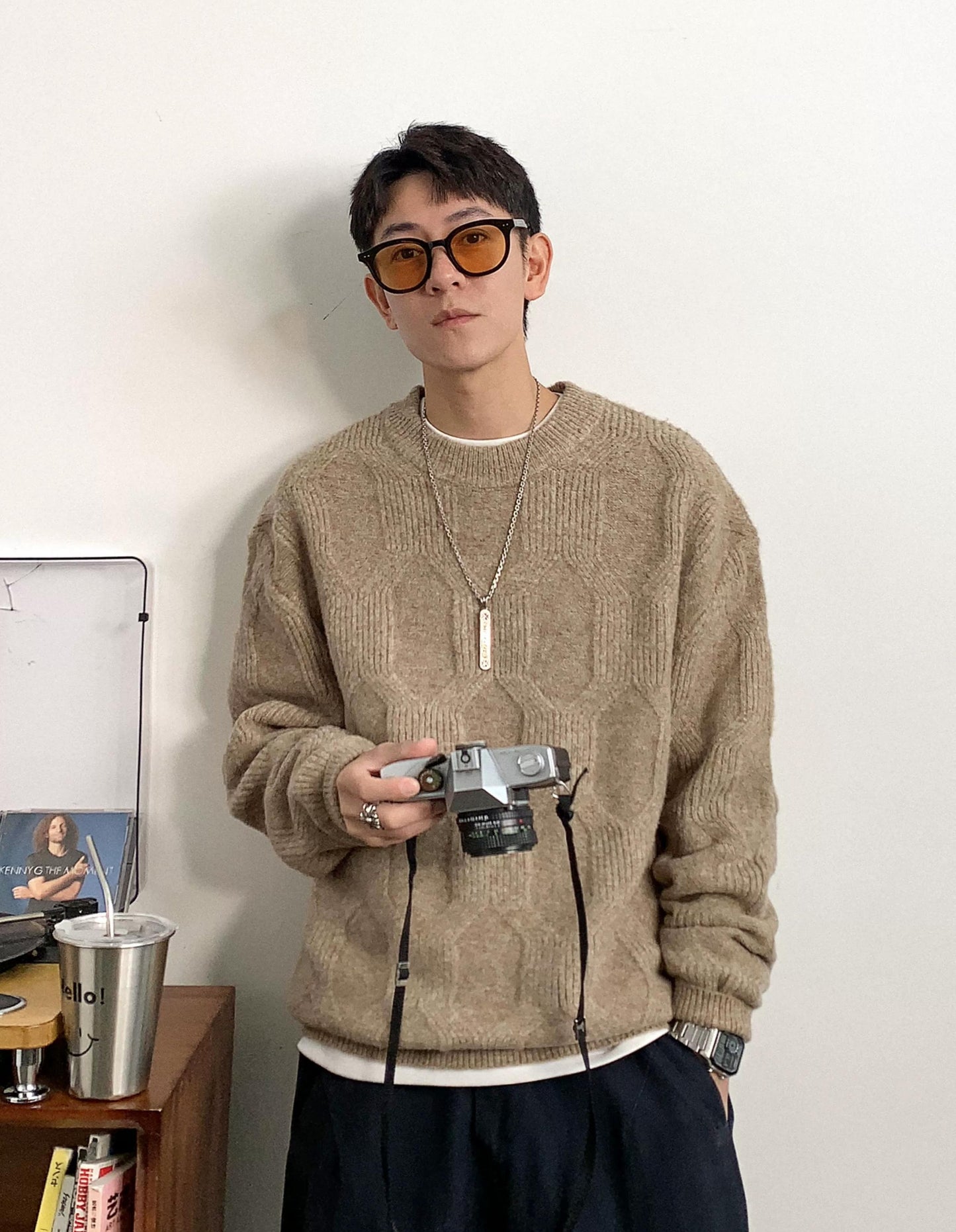 Wool-blend jacquard knit sweater