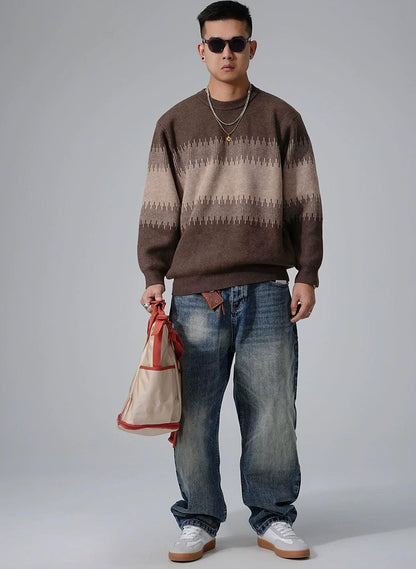 Color Block Round Neck Sweater