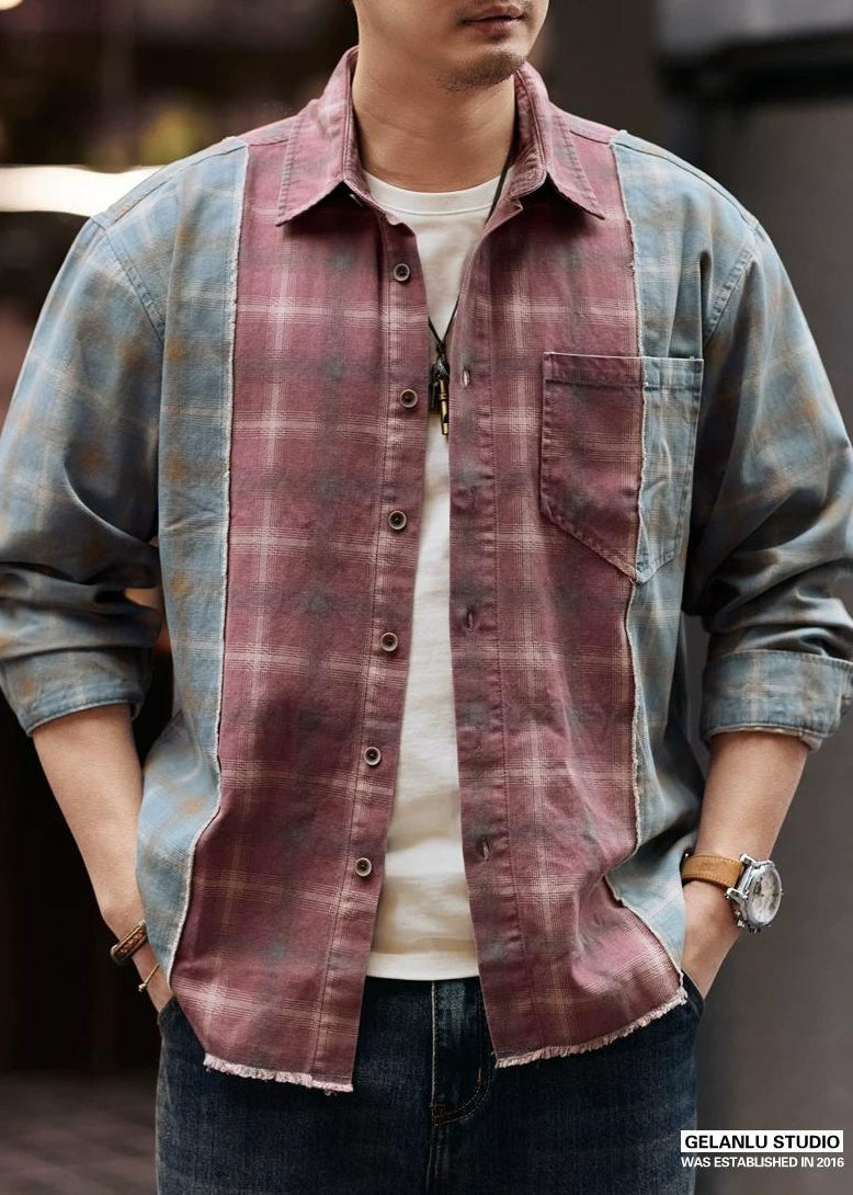 レトロカラー ブロック ワークシャツ