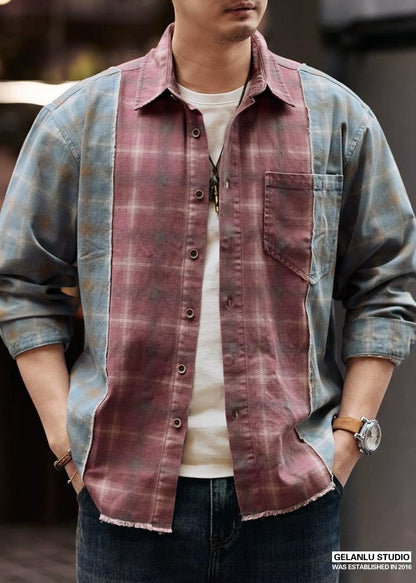 レトロカラー ブロック ワークシャツ