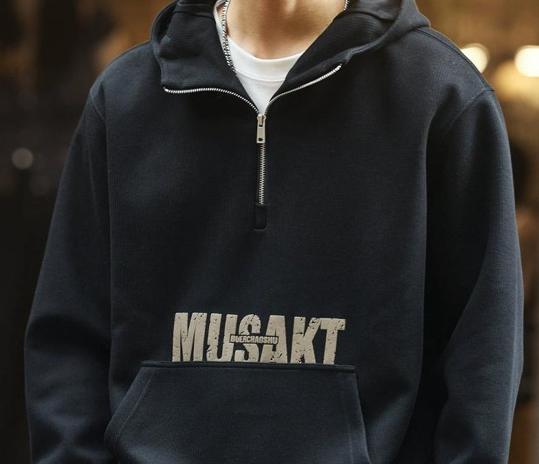 ブルーレトロハーフジップセーター