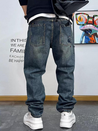 エンブロイダードディストレストパッチワークデニムパンツ