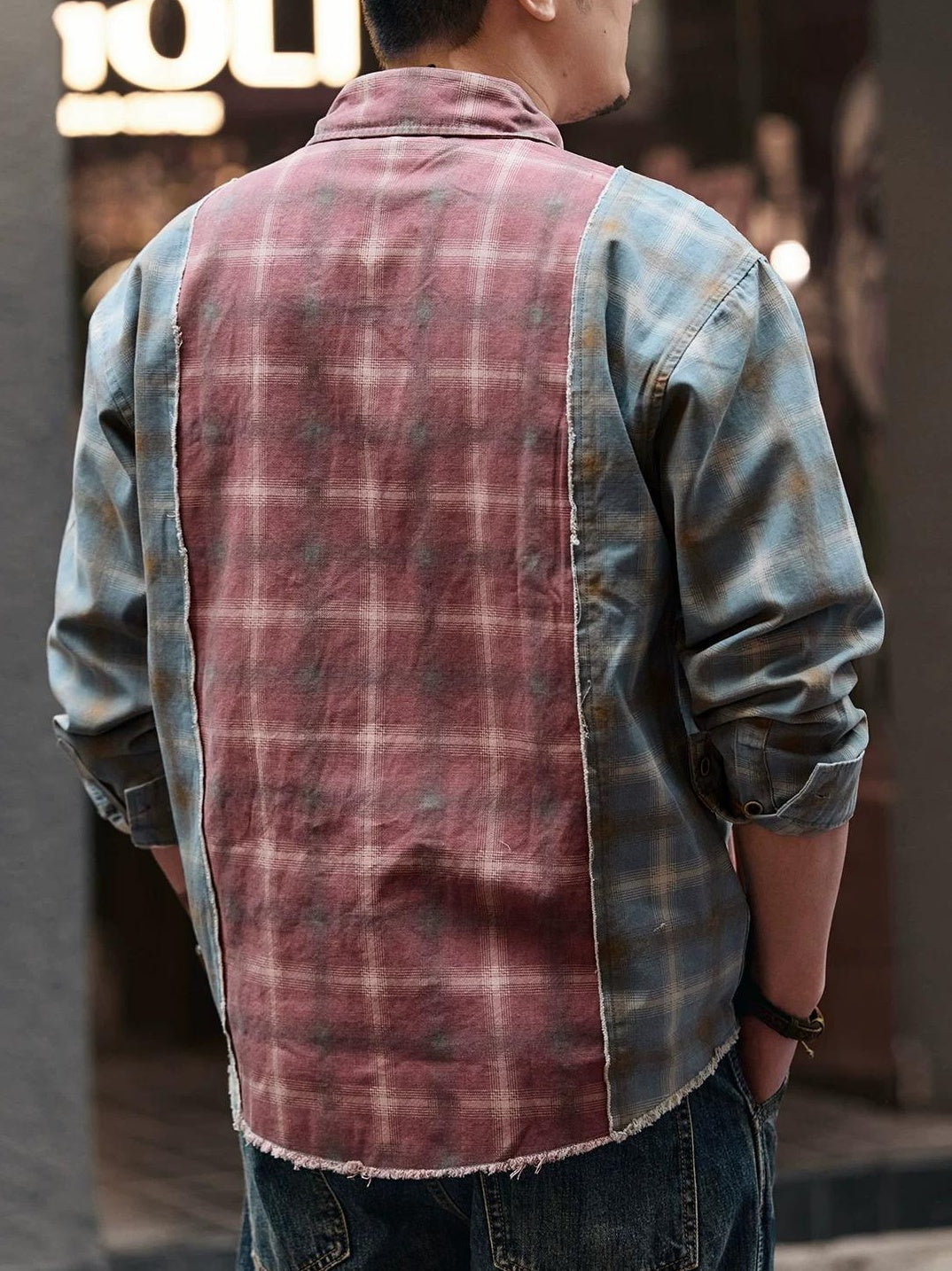 レトロカラー ブロック ワークシャツ