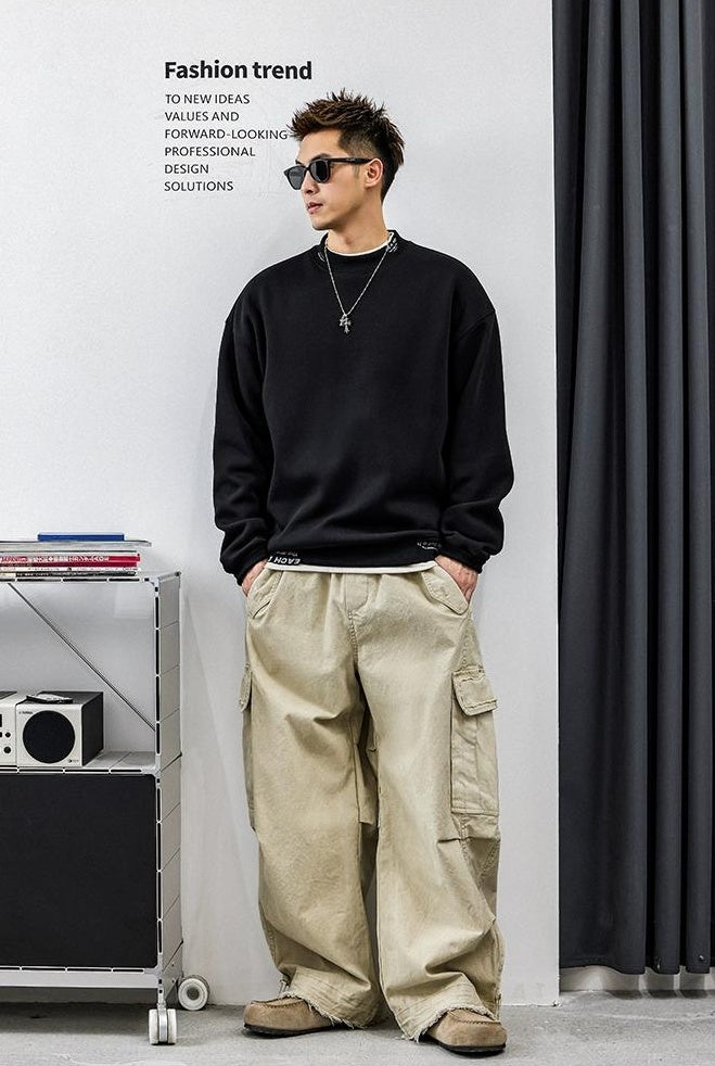 スタイリッシュ刺繍コットンセーター