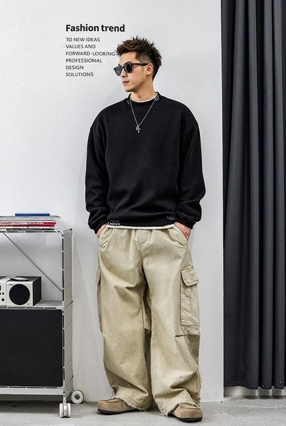 スタイリッシュ刺繍コットンセーター