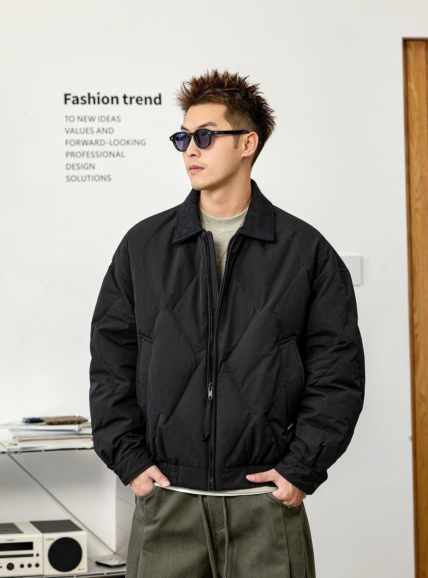 Black Lapel Down Jacket