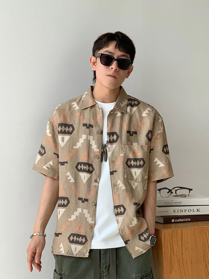 Retro Linen Short-Sleeve Shirt