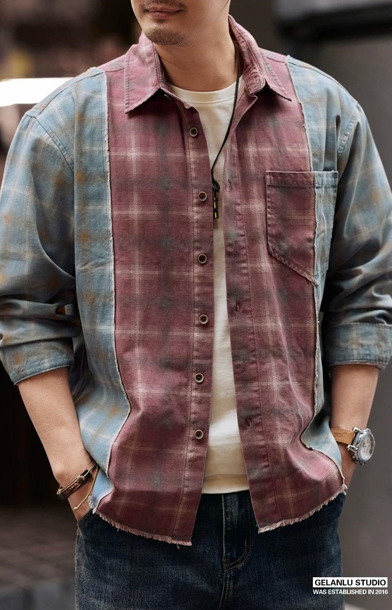 レトロカラー ブロック ワークシャツ