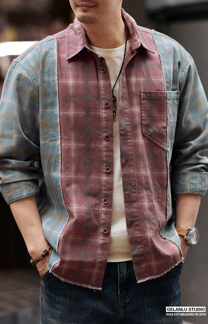 レトロカラー ブロック ワークシャツ