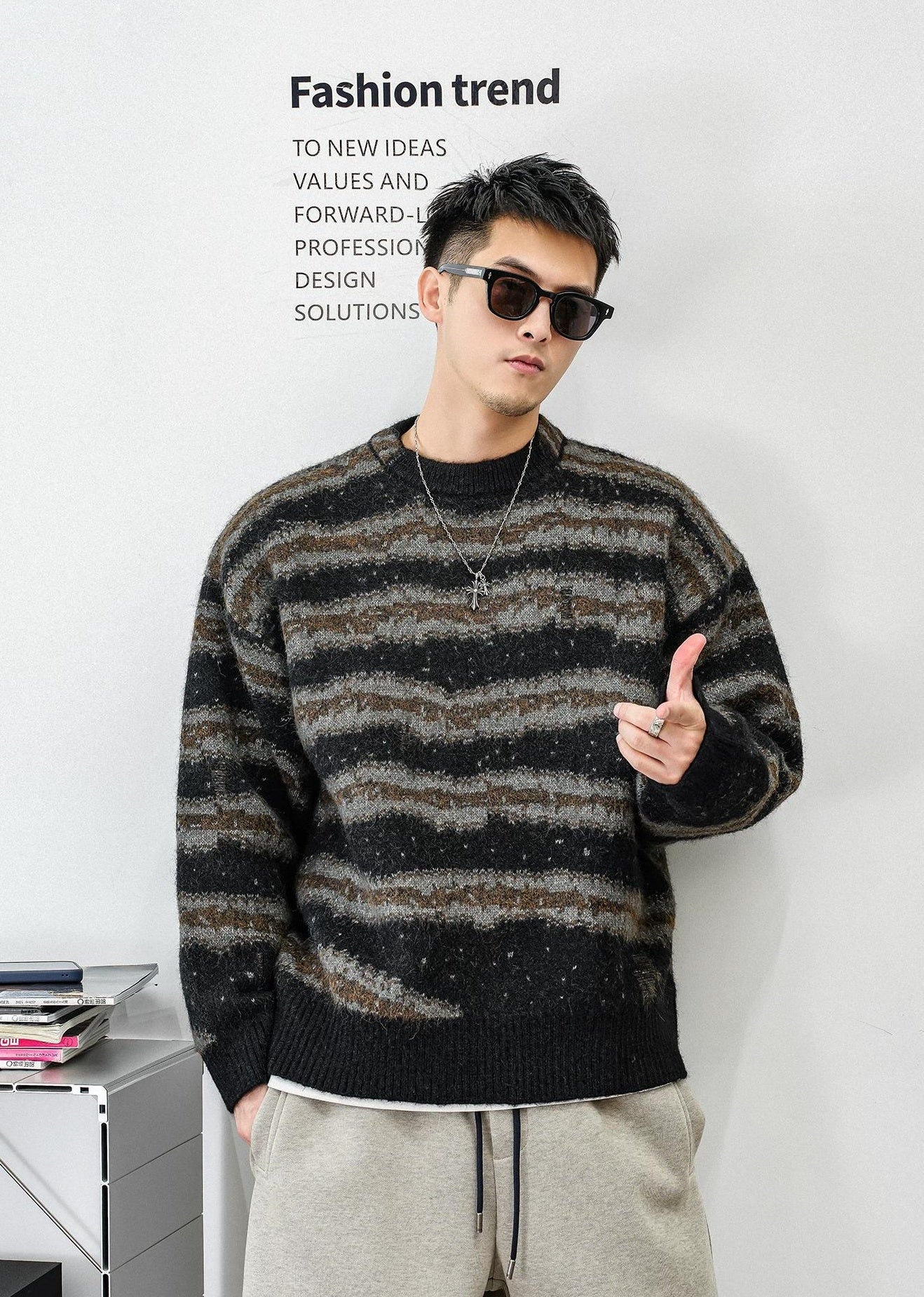 レトロストライプニットジャンパー