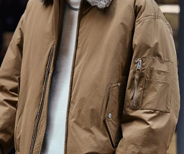 リムーバブルウールカラー ダウンジャケット