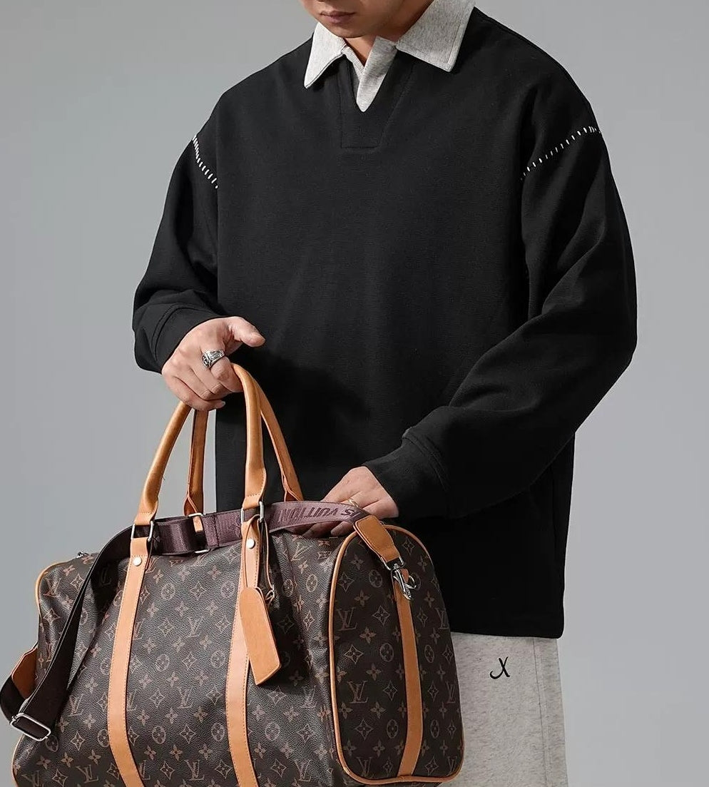 カラーブロック ラペル スウェットシャツ トップス