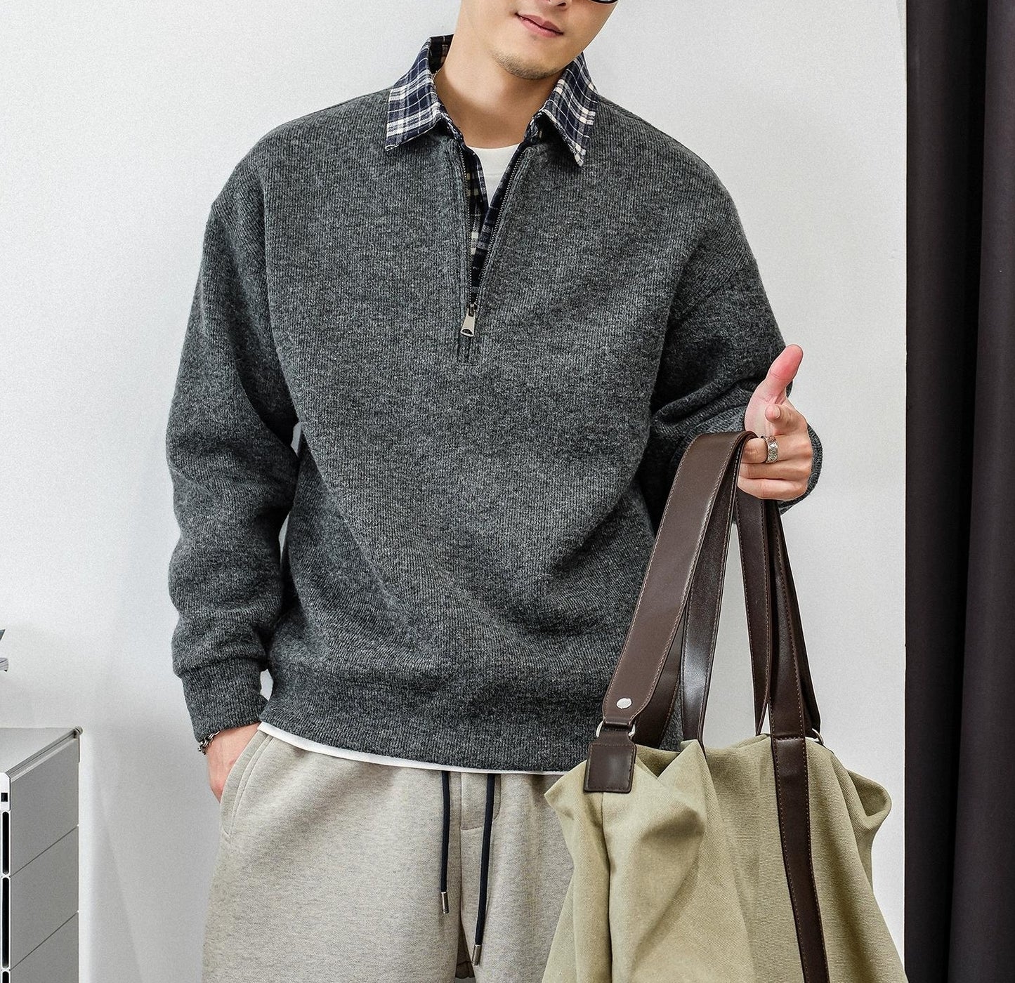 Patchwork Zip Sweater Jacket