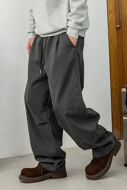 Pleated dark gray wide pants