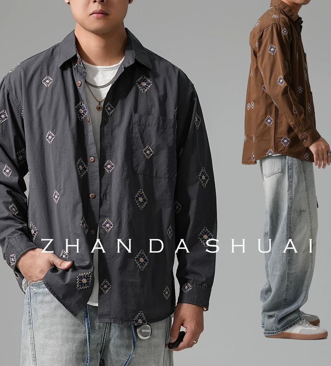 刺繍ロングスリーブシャツ