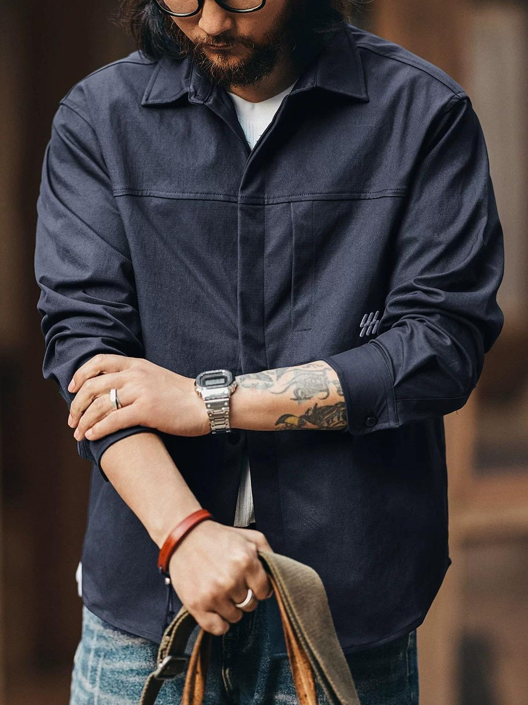 カジュアルロングスリーブワークシャツ