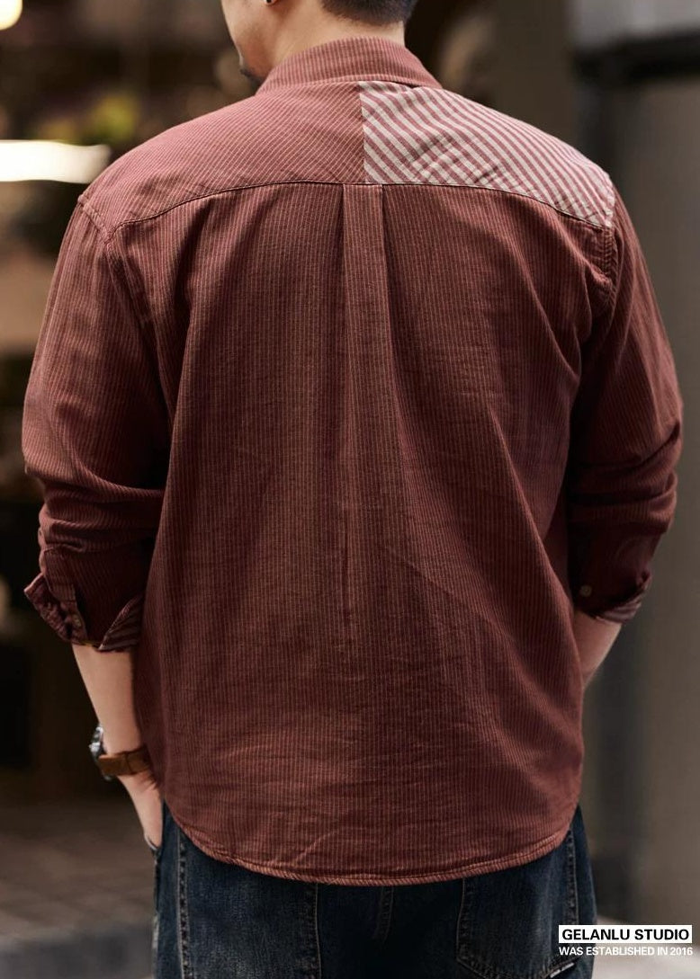 レトロ　カラーブロック　ストライプシャツ