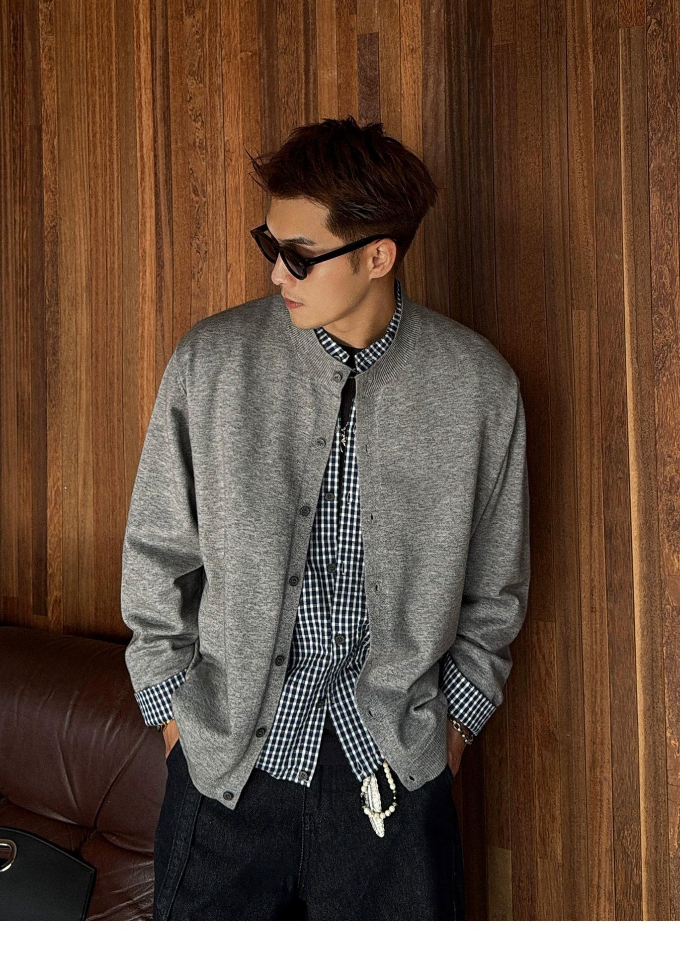 Gray Plaid Cardigan