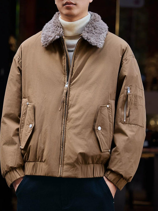 リムーバブルウールカラー ダウンジャケット