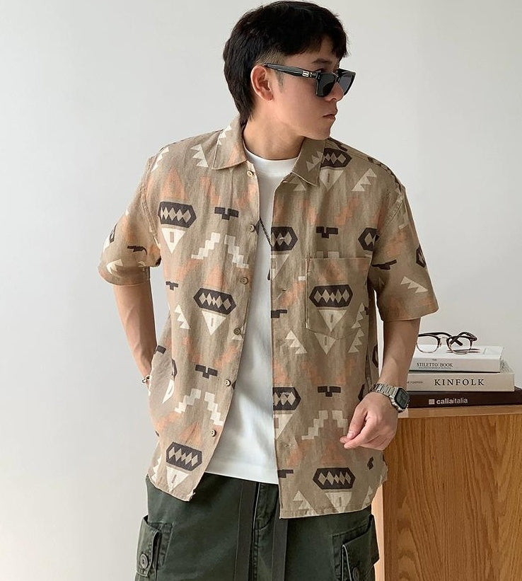 Retro Linen Short-Sleeve Shirt