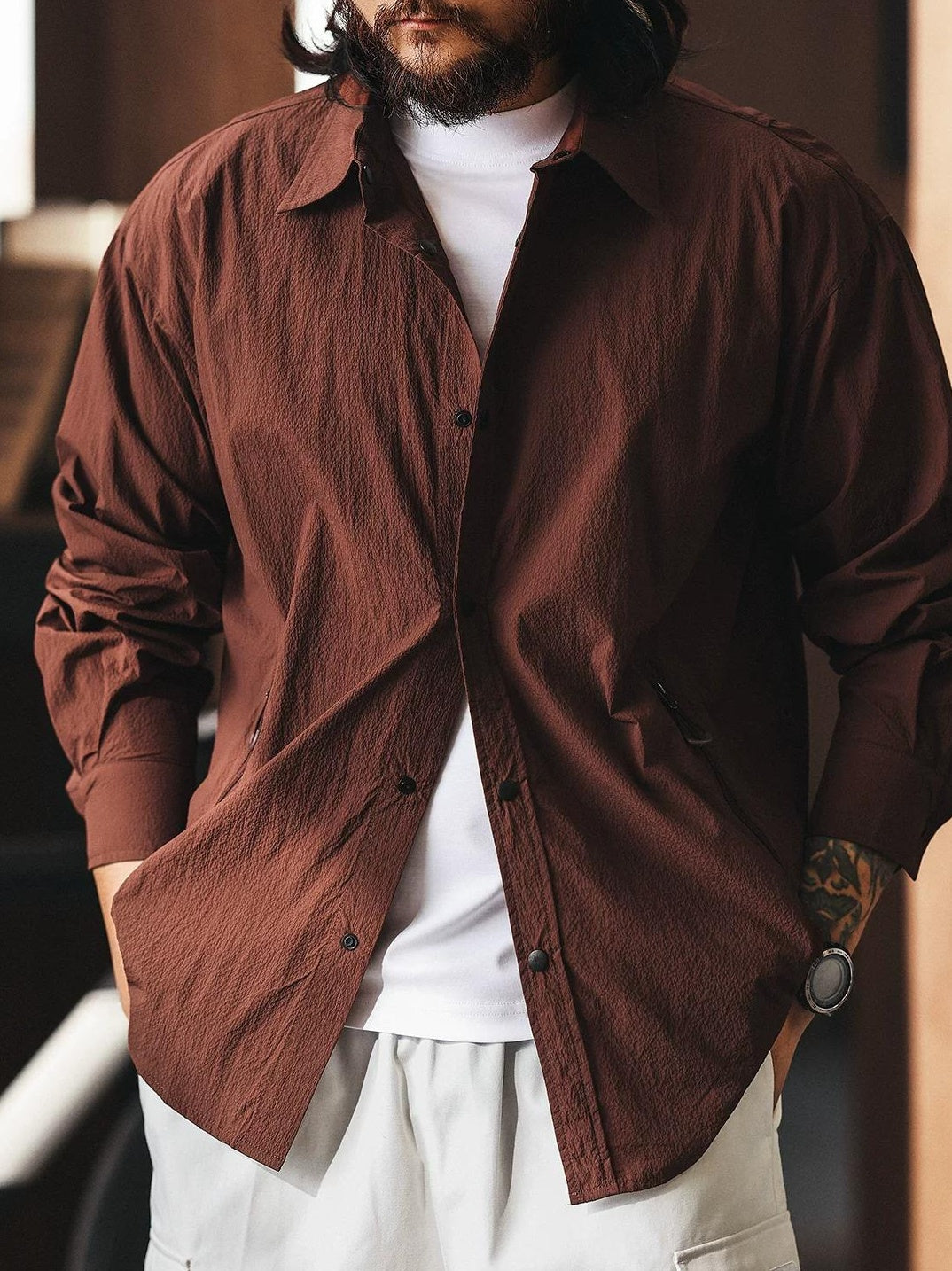 モアレシルクシャツジャケット