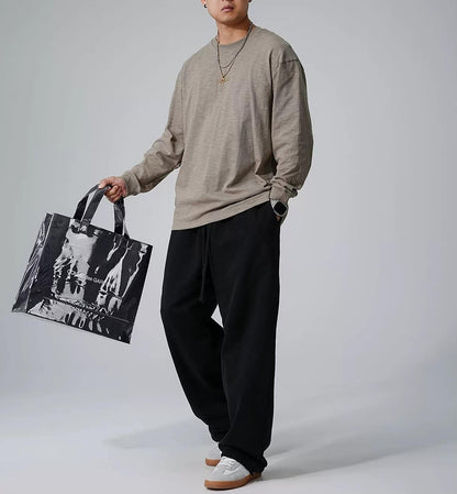 刺繍入りフリース長袖Tシャツ