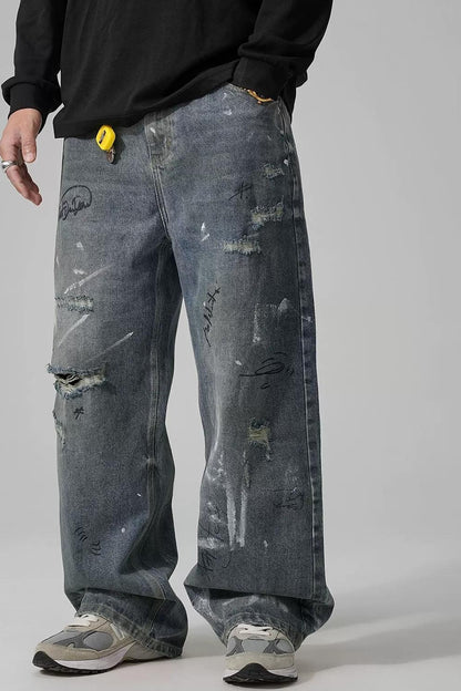 ストリートスタイルワイドレッグジーンズ