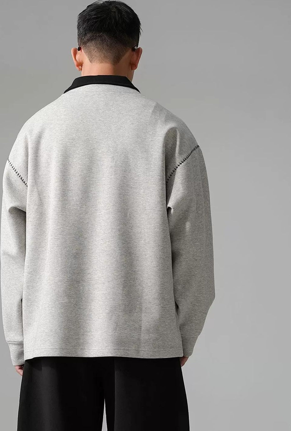 カラーブロック ラペル スウェットシャツ トップス