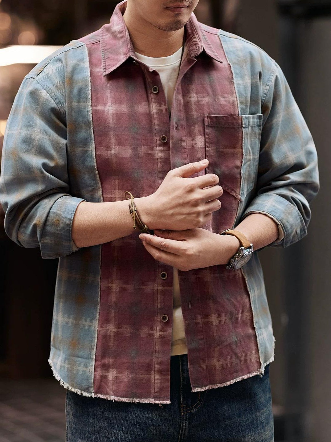 レトロカラー ブロック ワークシャツ