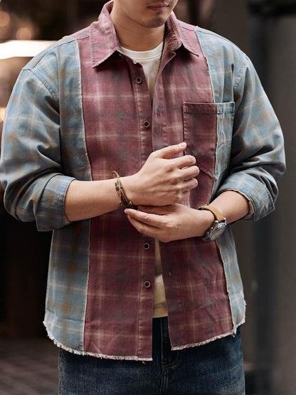 レトロカラー ブロック ワークシャツ