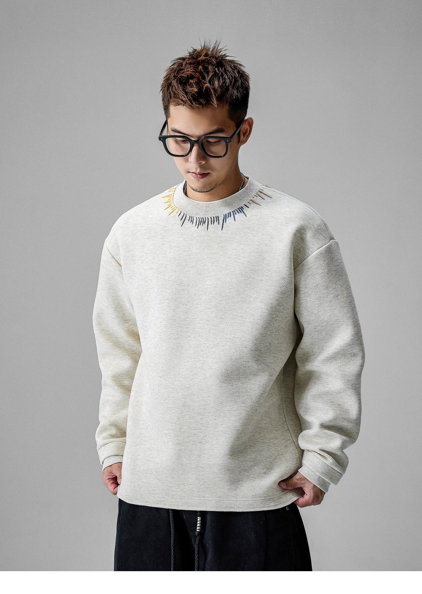 Cozy Embroidered Crew Neck Sweater