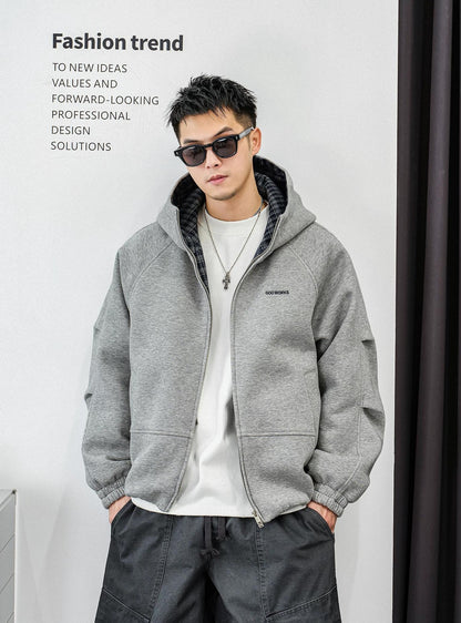 フード付きダウンジャケット　スプライシング