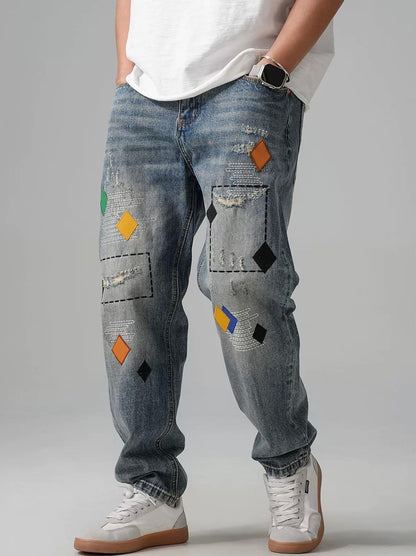 ストリートスタイル刺繍ジーンズ