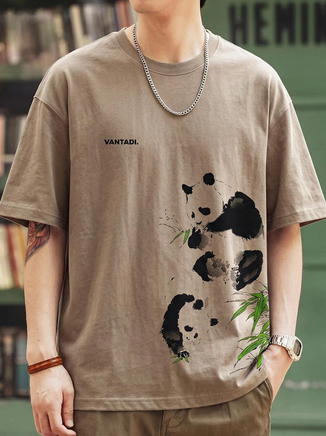 パンダプリントリネンTシャツ