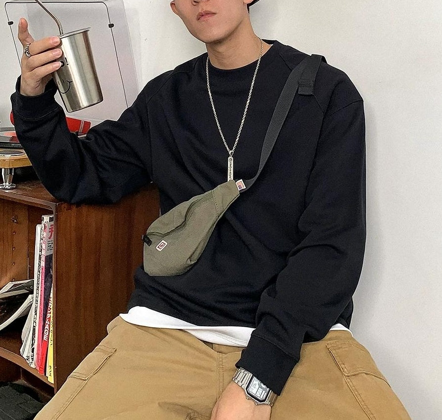 ベーシック ソリッド カラー ロングスリーブ Tシャツ