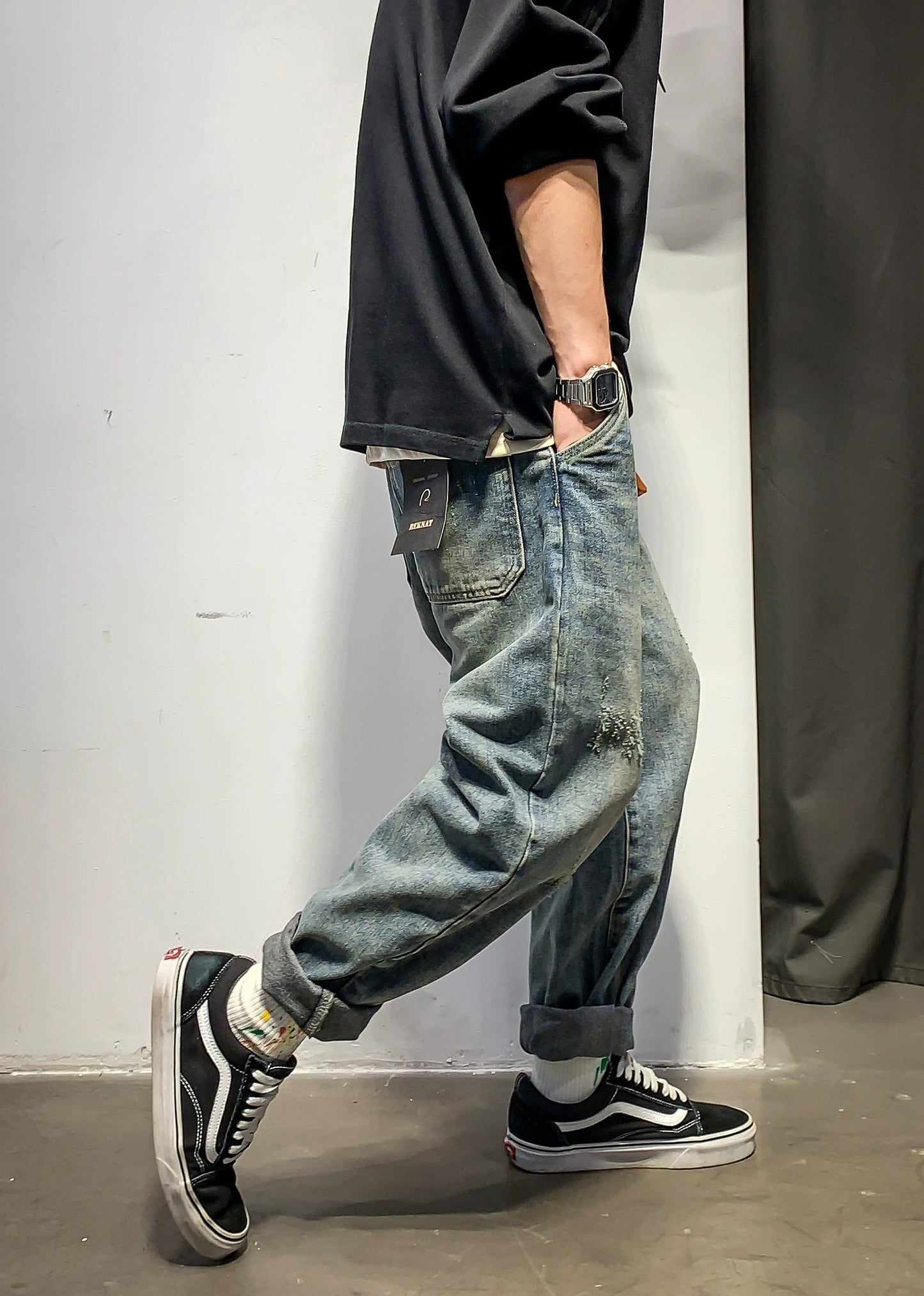 レトロヒップホップストレートパンツ