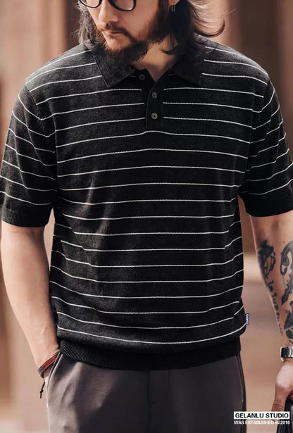 アメリカンストライプ ニットポロシャツ