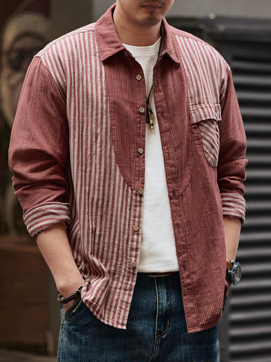 レトロ　カラーブロック　ストライプシャツ