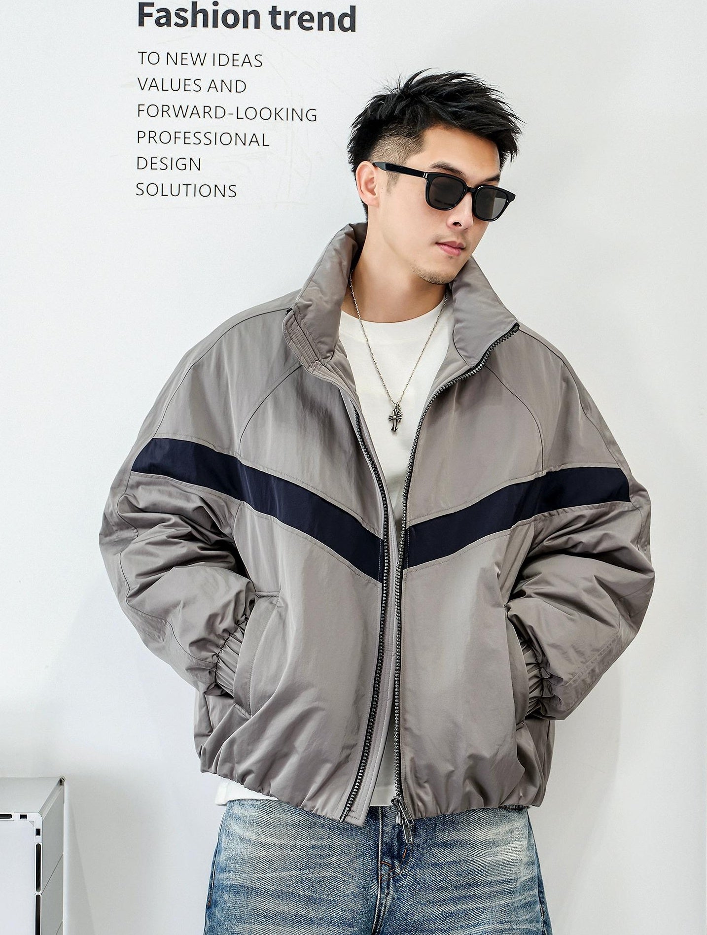 ダブルジップスタンドカラー ダウンジャケット