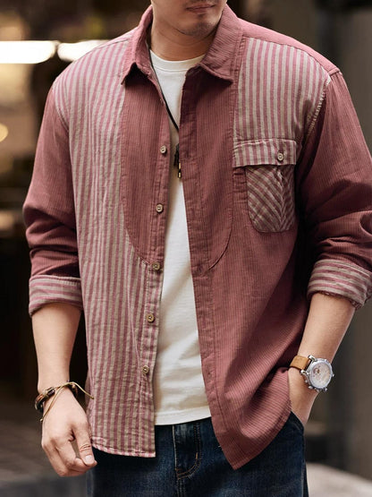 レトロ　カラーブロック　ストライプシャツ