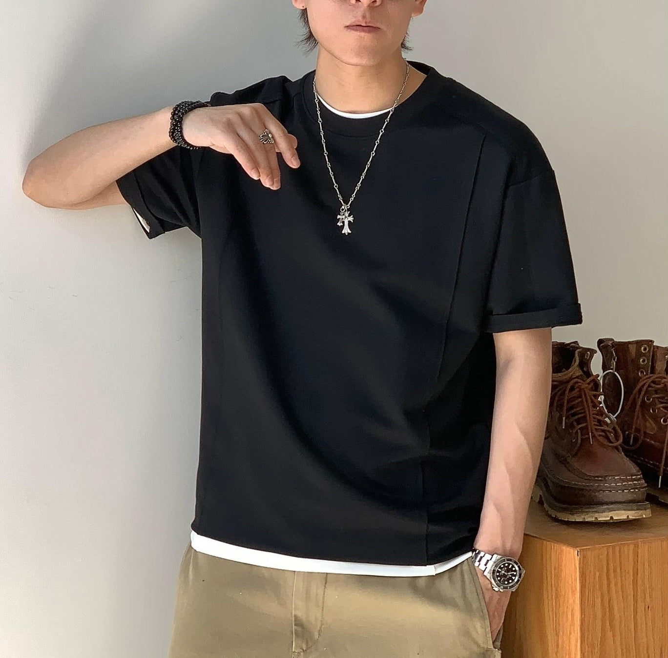 カジュアルソリッドカラーＴシャツ