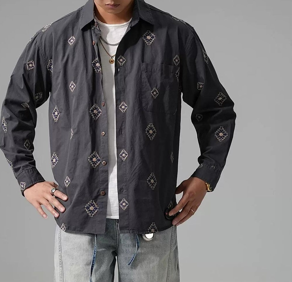 刺繍ロングスリーブシャツ