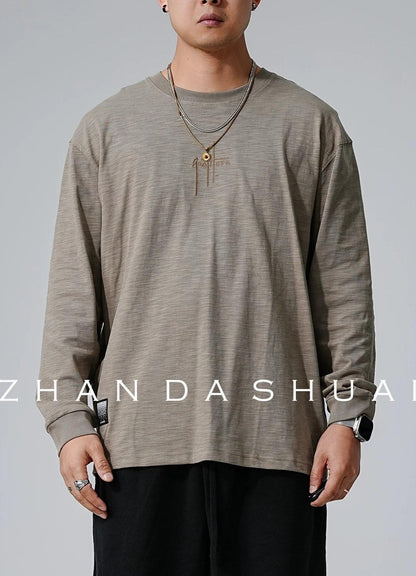 刺繍入りフリース長袖Tシャツ