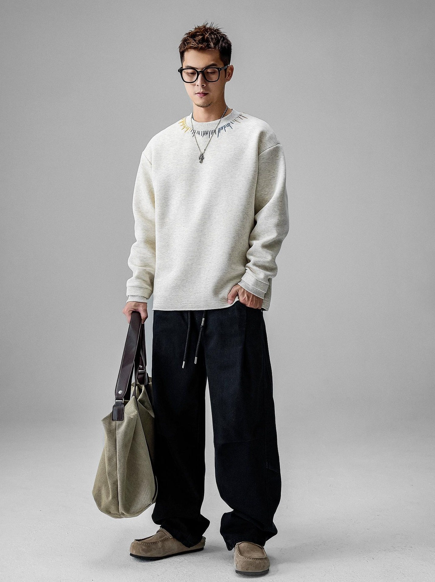 Cozy Embroidered Crew Neck Sweater